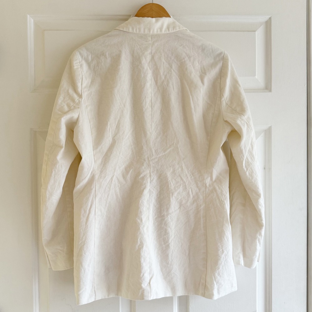 Abercrombie & Fitch Cream Cotton Linen Blend Double Breasted Blazer Jacket Sz L - Picture 2 of 5
